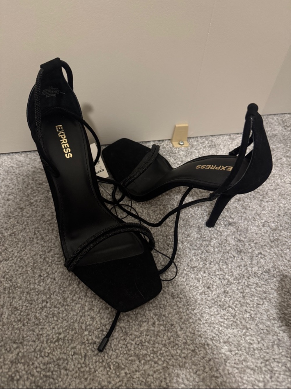 Express Black Lace-Up Square-Toe Stiletto Sandals
